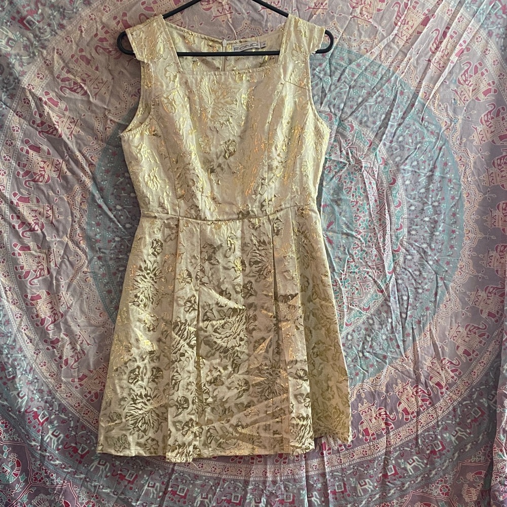 Chic Gold Floral Mini Dress